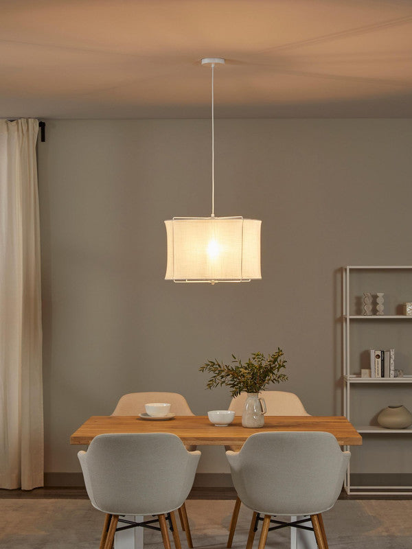 19.69 Inch Linen Pendant Light - White