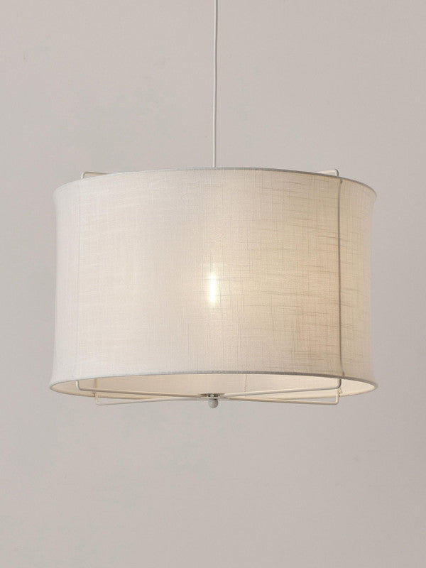 19.69 Inch Linen Pendant Light - White